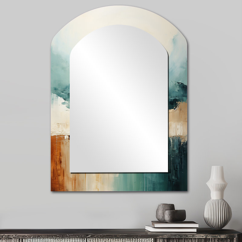 Minimalism Harmonic Horizon Landscape - Minimalism Asymmetrical Decorative Wall Mirror, Blue Arch Large Mirror, Printed Metal Art