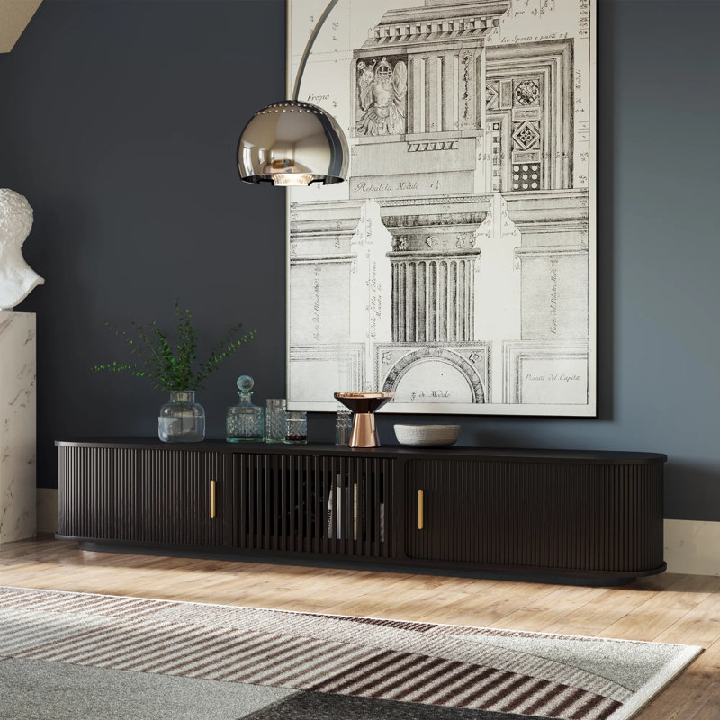 Meuble télé Mid-Century moderne, entièrement assemblé, Noir, H 16,54 po x L 94 po x l 15,75 po