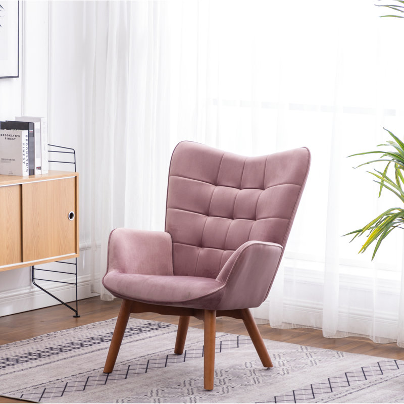 Fauteuil d'appoint en velours soyeux et assise mauve, structure en bois d'hévéa massif, capitonnage à boutons en losange, garniture de passepoil, fauteuil de l 29,16 po x P 33 po x H 25,6 po x P 17,5 po avec revêtement contemporain élégant.