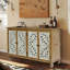 Armoire décorative avec 4 portes, armoire buffet avec rangement Farmhouse, crédence moderne avec portes florales sculptées en bois