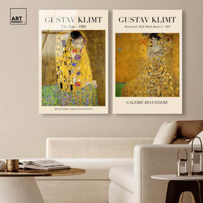 Ensemble de décorations murales pour salle de bain à imprimé acrylique Klimt, par Art Remedy, prêt à accrocher, 24 x 36
