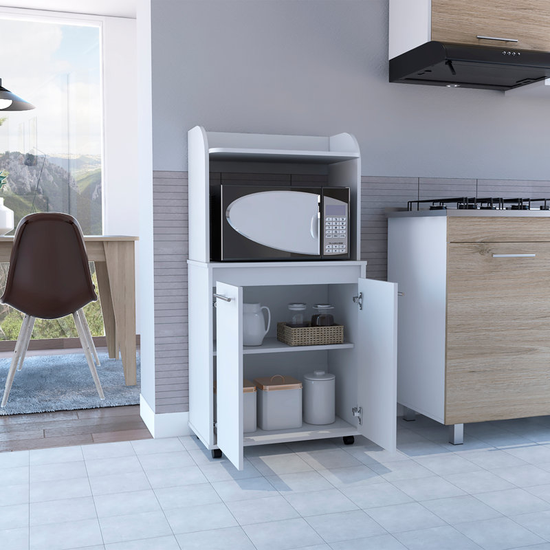 Kart de cuisine moderne, armoire à deux portes, une tablette ouverte, deux tablettes intérieures - blanc