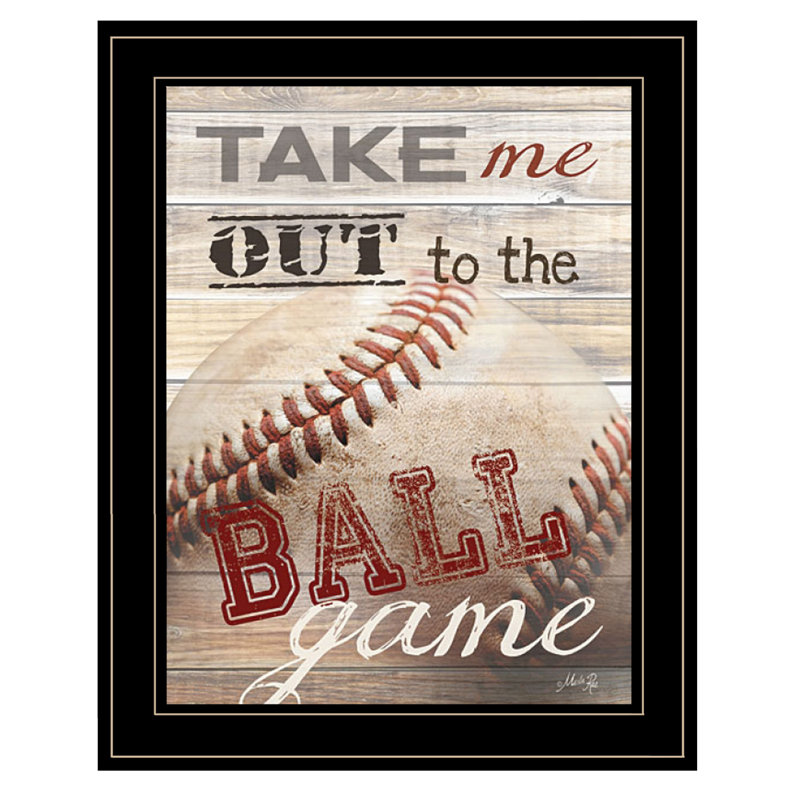 «Take Me Out To The Ball Game», art mural encadré pour le salon et la maison par Marla Rae, H 19 po x l 15 po x P 1 po, Noir
