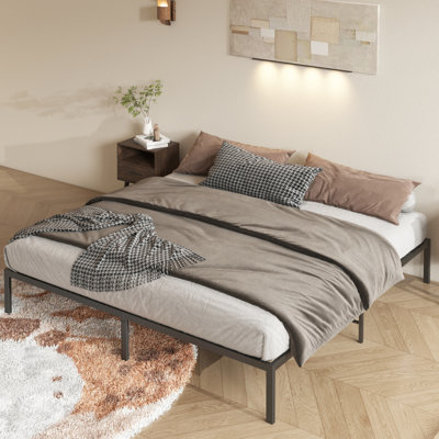 Black Metal Platform King Bed, With A Construction And No Box Spring Needed Bed For King, Reinforced Structure Long-Lasting Use