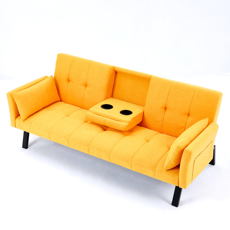 Lit pliant en coton et en lin de 70 pouces, avec rangement central pour porte-gobelets, 2 places, pour les petites maisons, accoudoirs idéaux