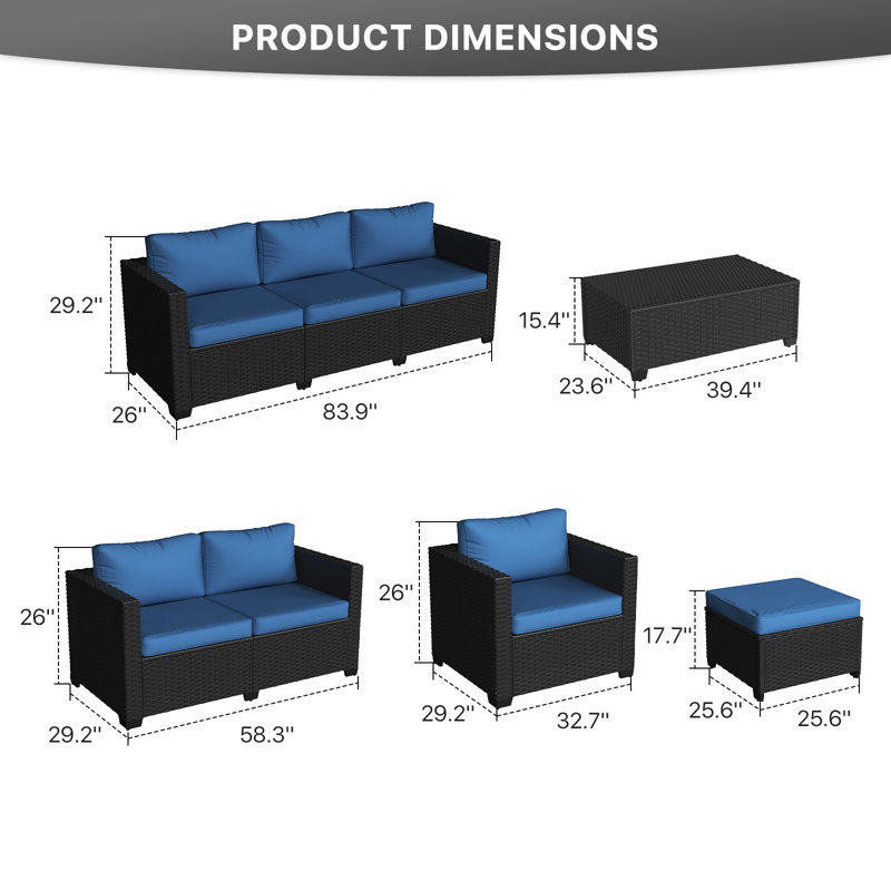 7-Piece Outdoor Wicker Sectional Sofa Set With Ottomans & Storage Table, All-Weather Patio Conversation Set For Backyard, Garden & Poolside
