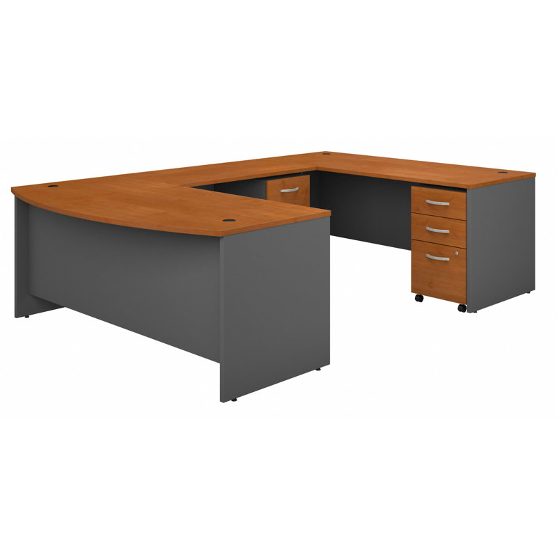 Series C 72W x 36D Bow Front U Shaped Desk with Mobile File Cabinets, Natural Cherry/Graphite Gray