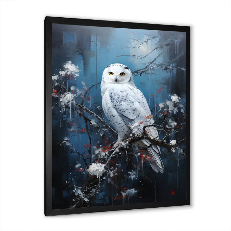 «Snowy Owl Winter Watch II», art mural hibou, Cadre simple noir, H 20 po x l 12 po x P 1 po