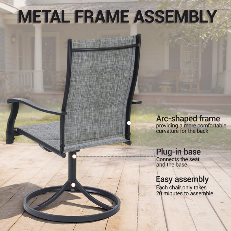 Patio Swivel Chairs Set of 6, Outdoor Dining Chairs High Back, All-Weather Textilene Swivel Rocker Chair for Lawn Porch Garden, Grey