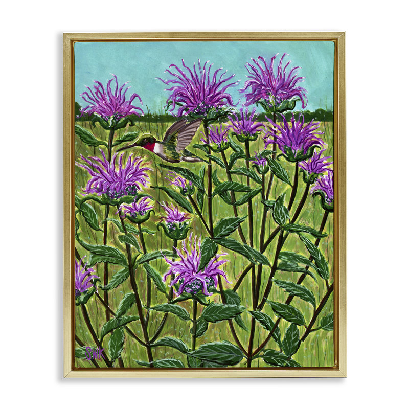 Cadre flottant Ruby Throated Hummingbird & Beebalm, design par Sarah Waldron Kimball, H 31 po x l 25 po