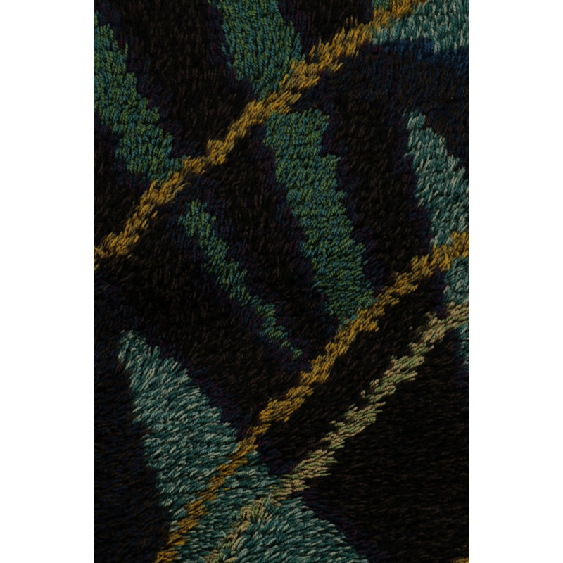 Vintage Hand Knotted Wool Area Rug in Blue, Green, Black, Yellow, White/Cream