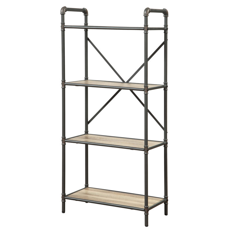 Bibliothèque à 4 tablettes avec aspect rustique en chêne antique et gris sableux