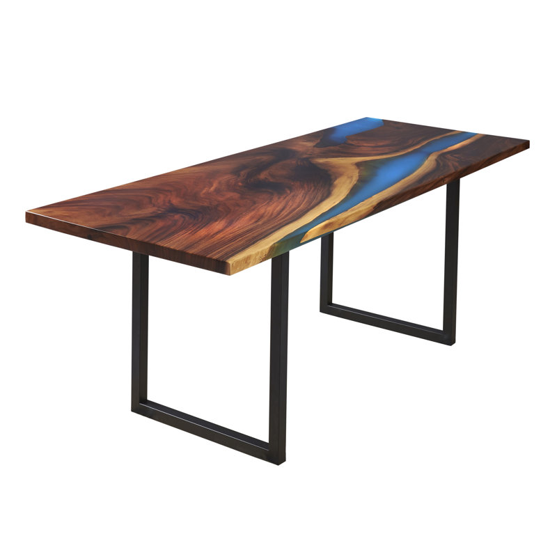 Abi-Rose Walnut Solid Wood Top Metal Base Dining Table