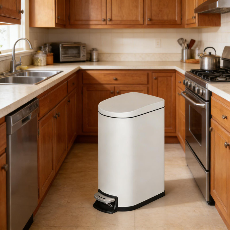 Poubelle de 2,6 gallons / 10 L avec couvercle, seau intérieur et poignée arrière pour la cuisine et la salle de bain, Blanc