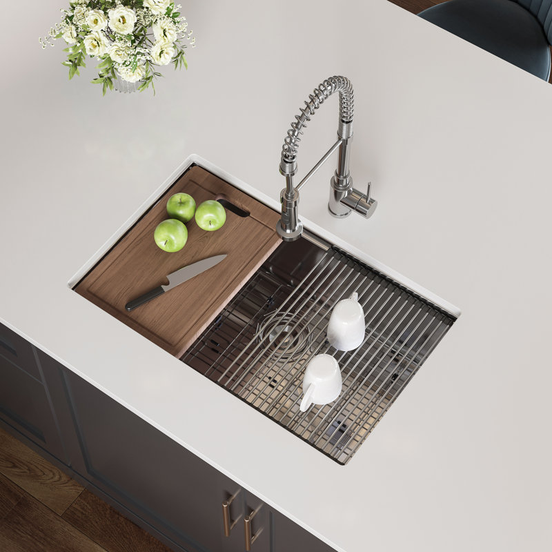 Évier de cuisine encastré à simple cuve en acier inoxydable de calibre 16 avec accessoires StillSteel 30 po