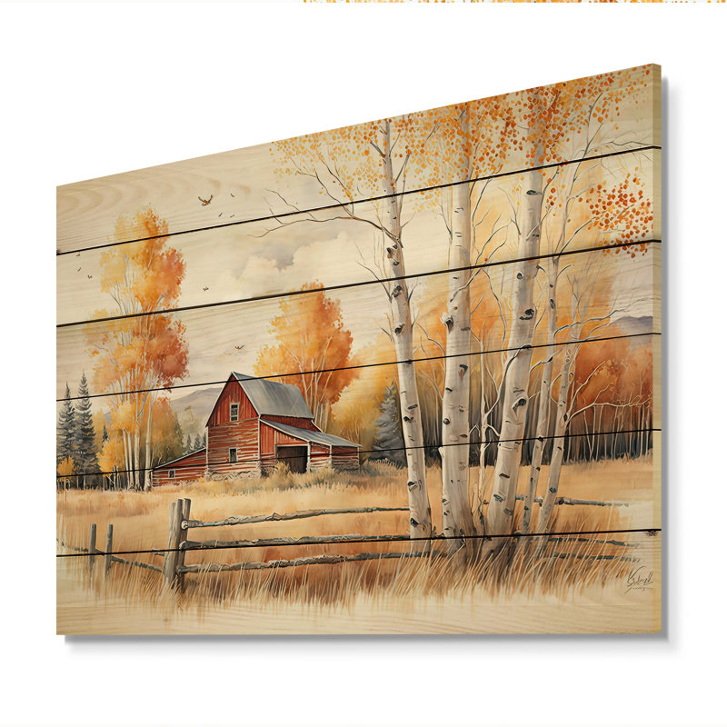 Rachael charmante grange et chemin I - ferme, art mural en bois, H 16 po x l 32 po x P 1 po