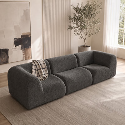 110.24" Curved 3-Seat Boneless Sectional Sofa, Modern Deep Seat Sherpa Boucle Couch, Compression, No Assembly