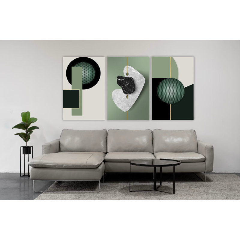 Olive, art mural abstrait en acrylique, ensemble 3 pièces, H 18 po x l 37 po