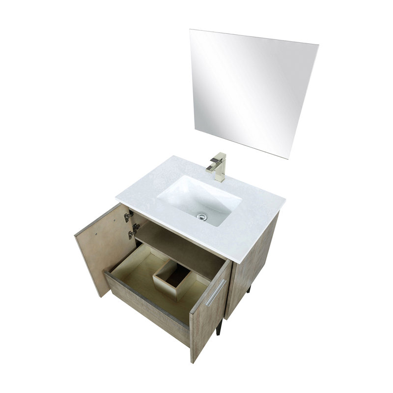 Meuble-lavabo rustique avec comptoir en marbre de culture, robinet en nickel brossé et robinet de 28 po Teinture miroir équatorienne - dessus, transparent