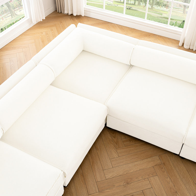 Salon modulaire de rangement de salon - 6 sièges, chenille blanche, cylindrique ergonomique et pour un grand intérieur modulaire avec et