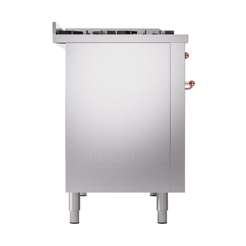 ILVE Nostalgie II Noblesse 48 in Dual Fuel Range, 8 Burner, Griddle, Stainless Steel/Copper, Natural Gas
