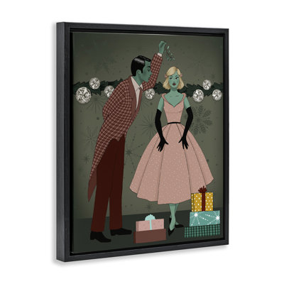 Romantic Christmas Kiss Framed Floater Canvas Wall Art by Grace Popp