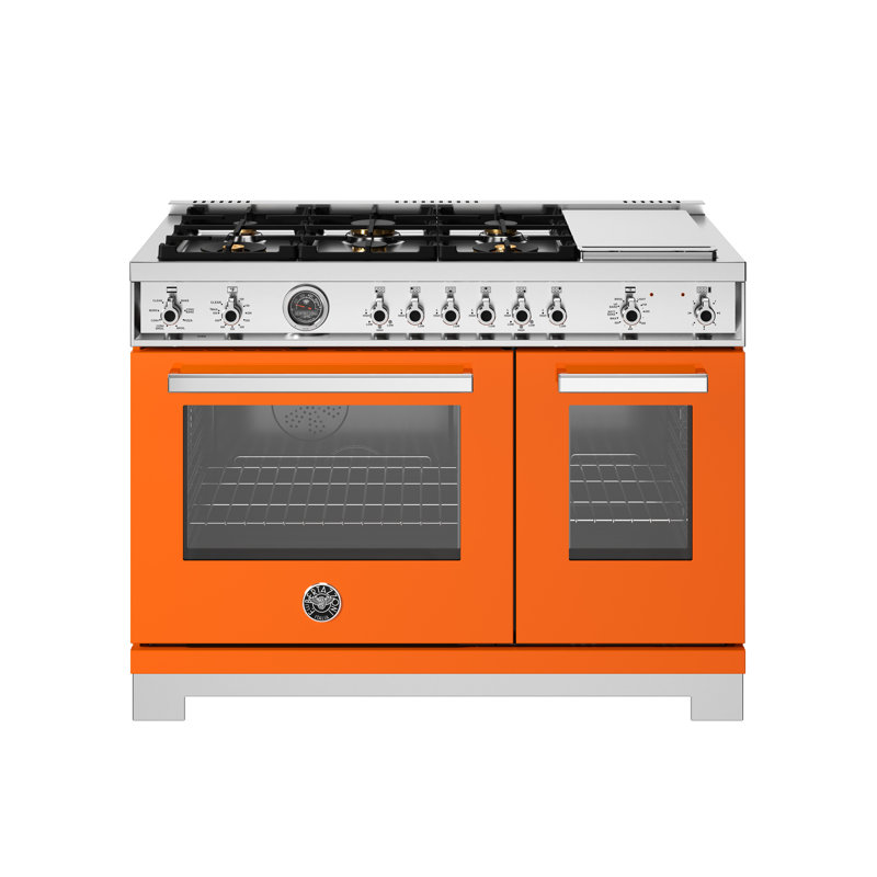 Professional Series Range 48" - 6 Brass Burners + Electric Griddle - Gas Oven, Orange Gloss