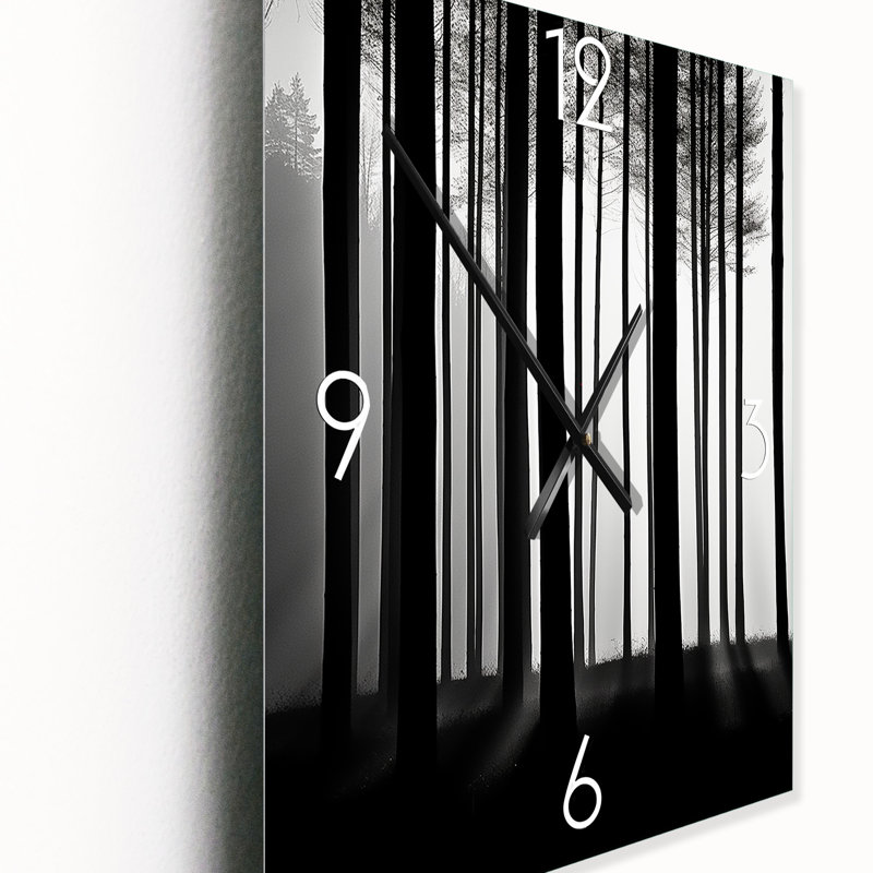 Noir et blanc Forêt Silence Photographie II - Très grandes horloges murales Forêt, Grand