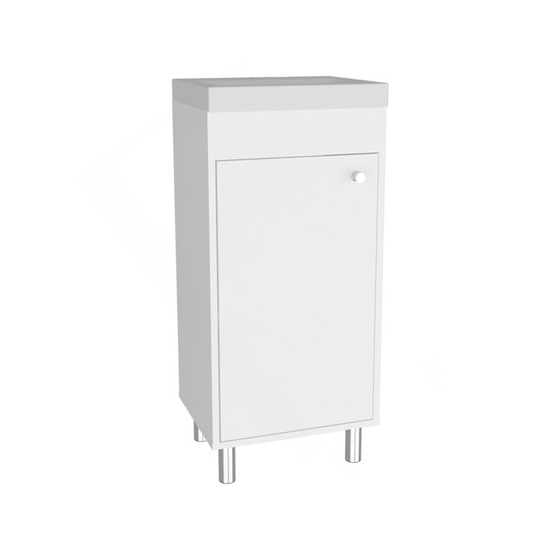Meuble-lavabo de salle de bain avec lavabo, 1 porte, 4 pieds, 2 tablettes, blanc, Blanc