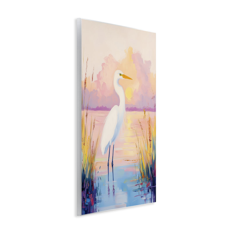 Plaque murale «Egret under Beaming Sunset», conception par Arlington Prints, H 15 po x l 10 po