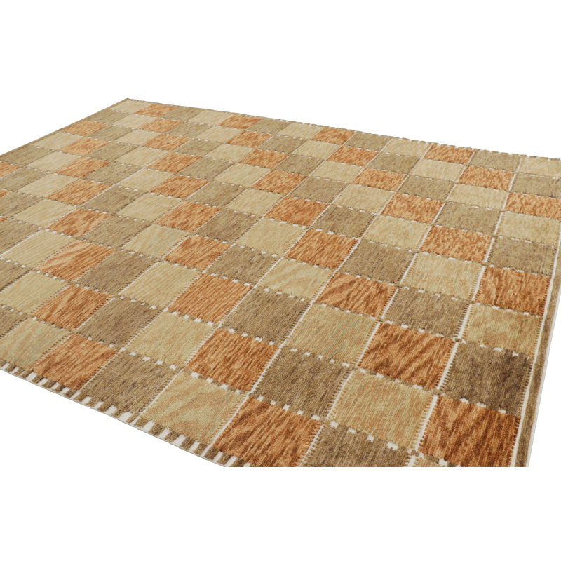Rug & Kilim’S Scandinavian Style Rug In Beige-Brown And Rust Geometric Pattern, Rectangle 9'1" x 11'11"