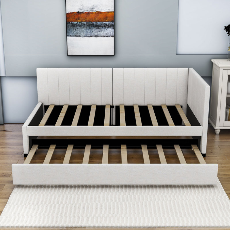 Yasmir Upholstered Sofa Daybed with Trundle, Twin, Beige