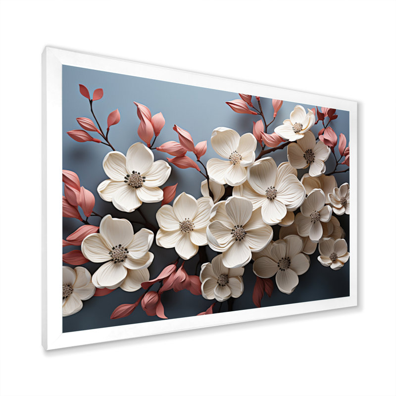 Dogwood Field Pointillism Collage III - impression, Cadre simple blanc, H 34 po x l 44 po x P 1,5 po