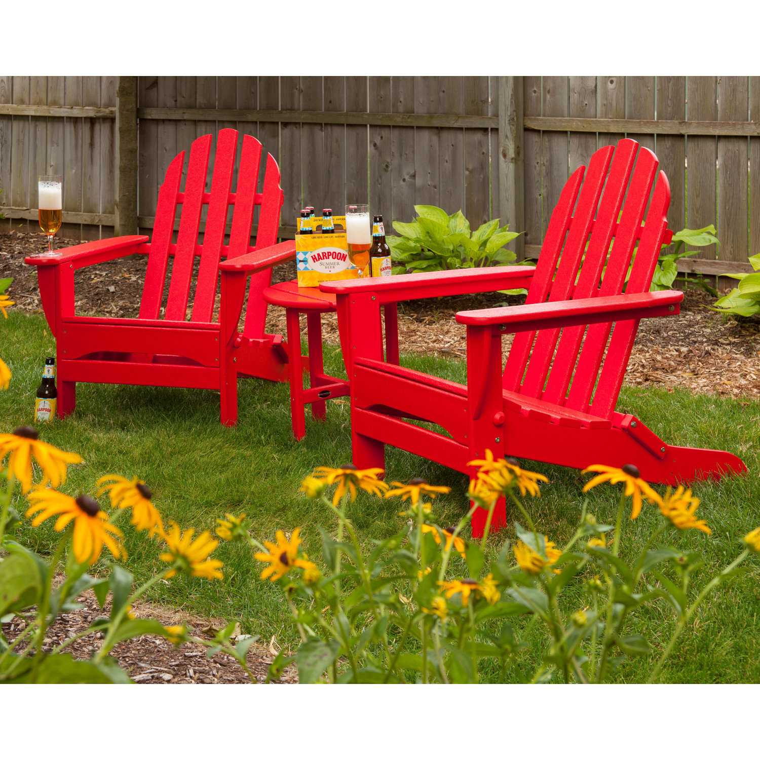 POLYWOOD® Classic Adirondack 2-Person Patio Seating Group, Sunset Red
