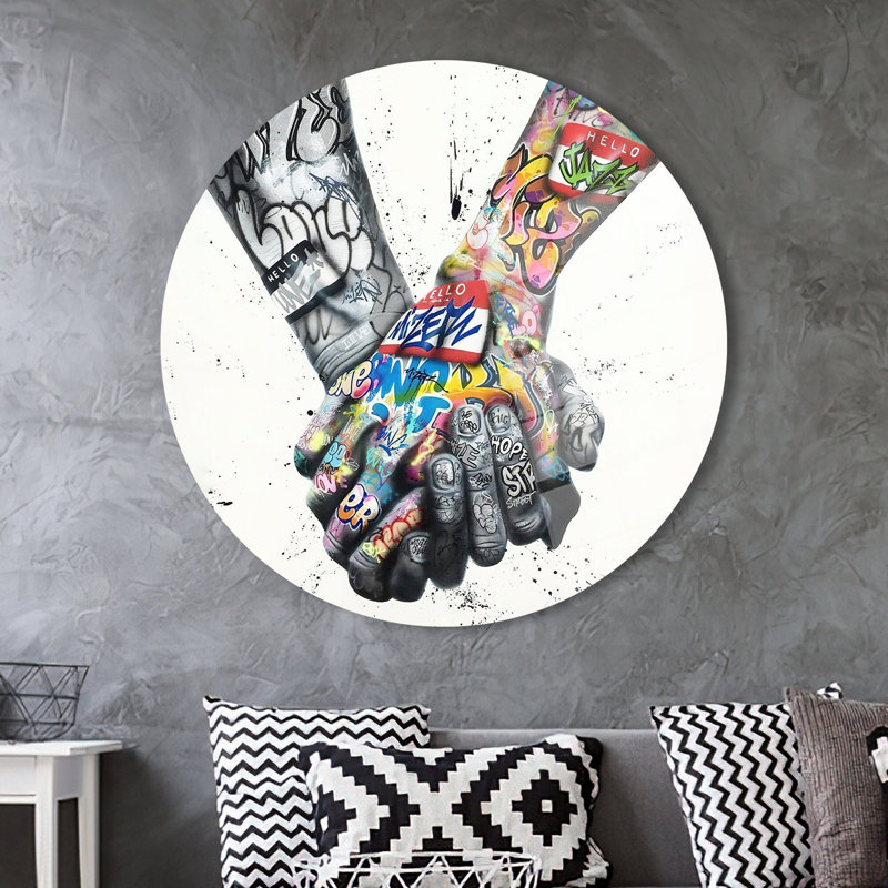 Romantiques mains de graffiti, art mural idéal comme cadeau personnalisé pour un couple, H 27,6 po x l 27,6 po