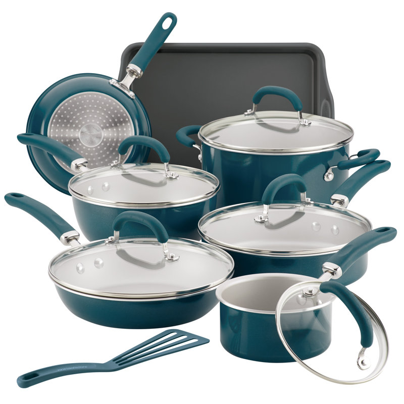 Rachael Ray Create Delicious Aluminum Nonstick Cookware Induction Cookware Set, 13-Piece, Teal Shimmer