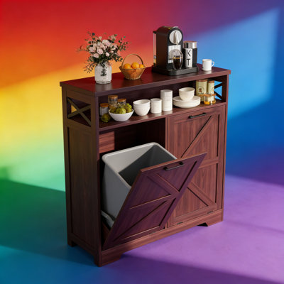 Tilt-Out Trash Can Cabinet With Hidden Storage, Dual Compartment Dog Proof Garbage Bin Cabinet For Kitchen, Living Room, Or Laundry Room