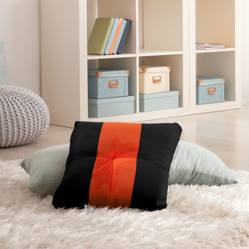  Coussin de sol touffeté, 30 po x 30 po, Noir / Orange