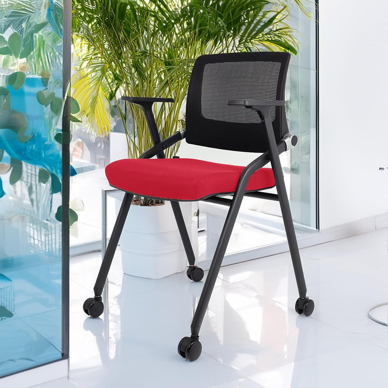 Ensemble de 2 chaises de bureau pliables avec roulettes, dossier en filet, accoudoirs et ...