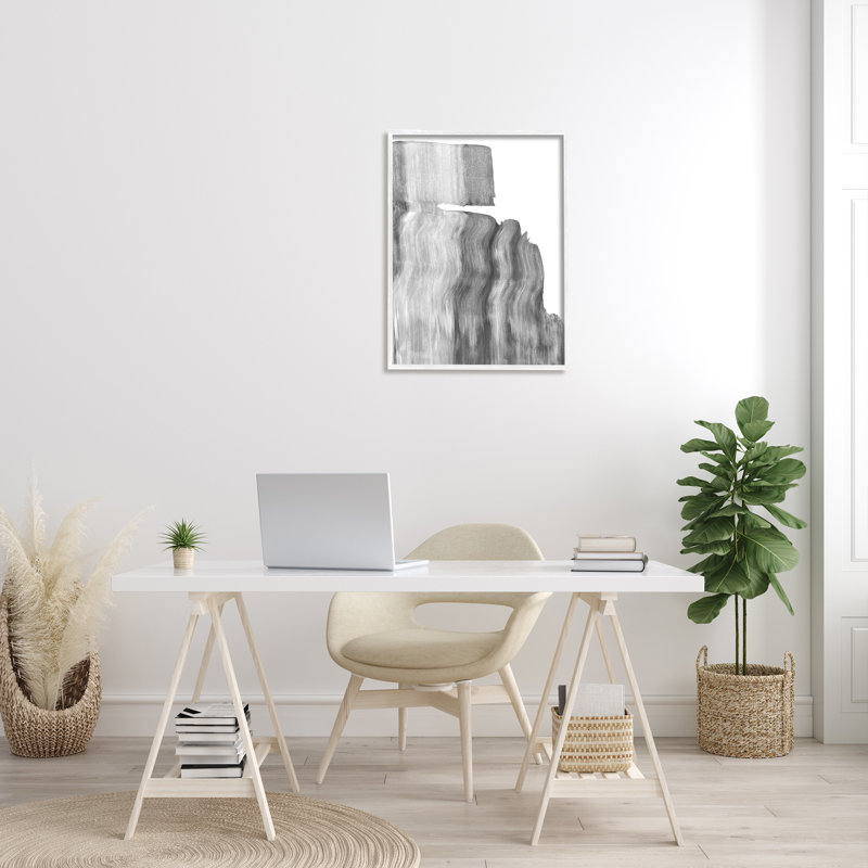 Abstrait gris statique ombré sur fond blanc, Giclée encadrée blanc bord de mer, H 30 po x l 24 po