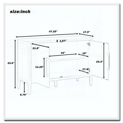 Armoire de rangement 47,25 pouces avec poignées en métal, placage de pin et 2 portes