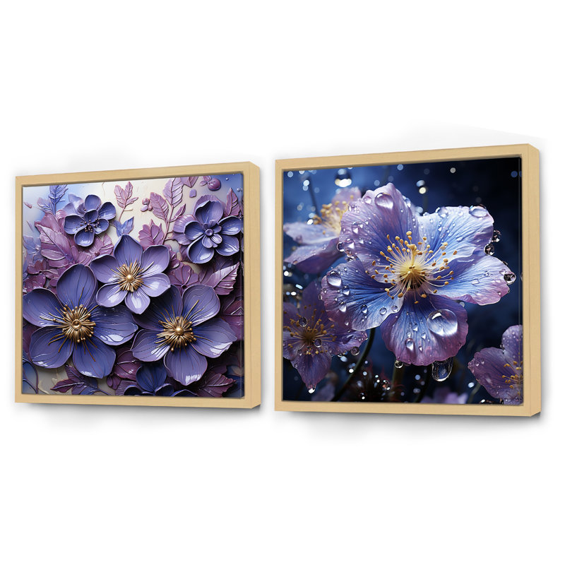 Royal Elegance II - ensemble de 2 collages carrés violets, Cadre flottant brun, H 16 po x l 33 po