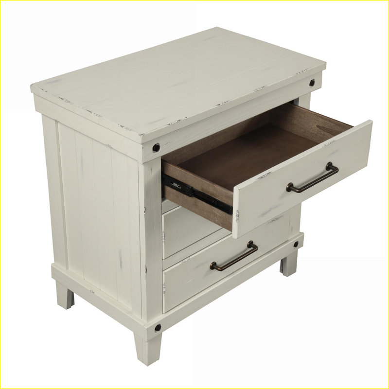 Table de chevet rustique à 3 tiroirs avec placages de bouleau Quincaillerie en laiton