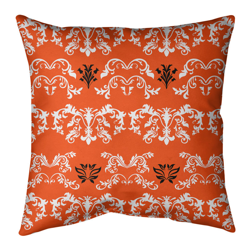 Housse de coussin Cincinnati Football Baroque, 14 po x 14 po, Polyester sergé, Orange / blanc / noir