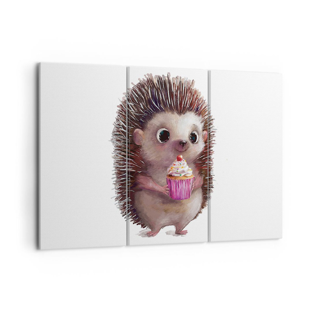 3-tlg. Leinwandbilder-Set Hedgehog Cupcake Children's