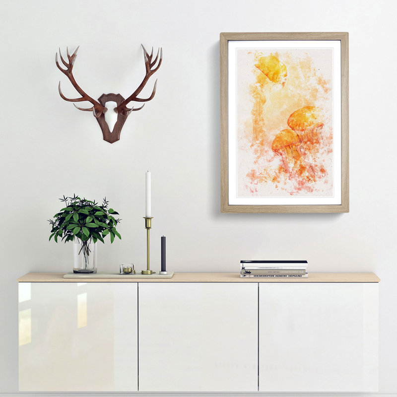 The Orange Jellyfish - Picture Frame Graphic Art, 87cm H x 62cm W x 2cm D, Oak Framed