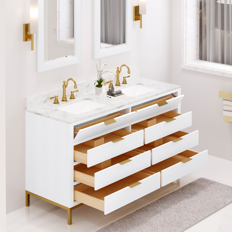 Ensemble de meuble-lavabo double Gervais, Blanc pur, 60"