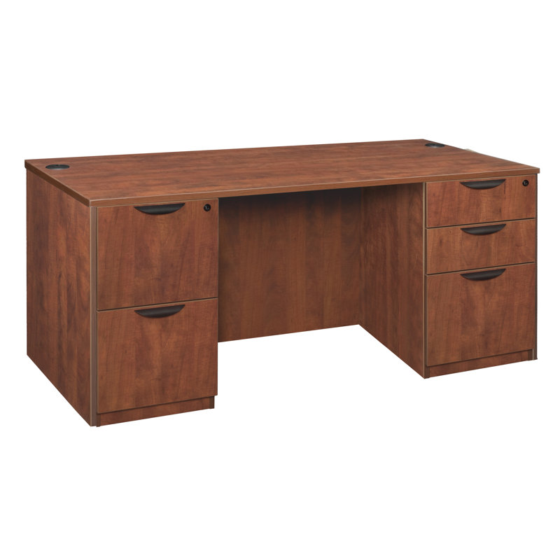 Bureau avec double piédestal Nevjana, H 29 po x l 71 po x P 35 po, Cerisier