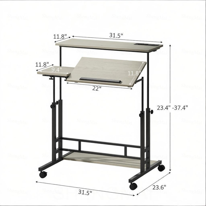 Iron Standing Desk, Oak/Black