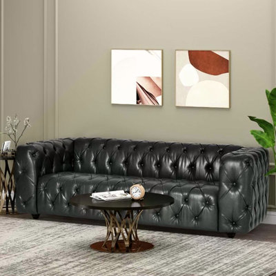 Mirod Comfy 3-Seat Sofa With Wooden Legs, PU Leather, For Living Room And Study, Durable And Stylish